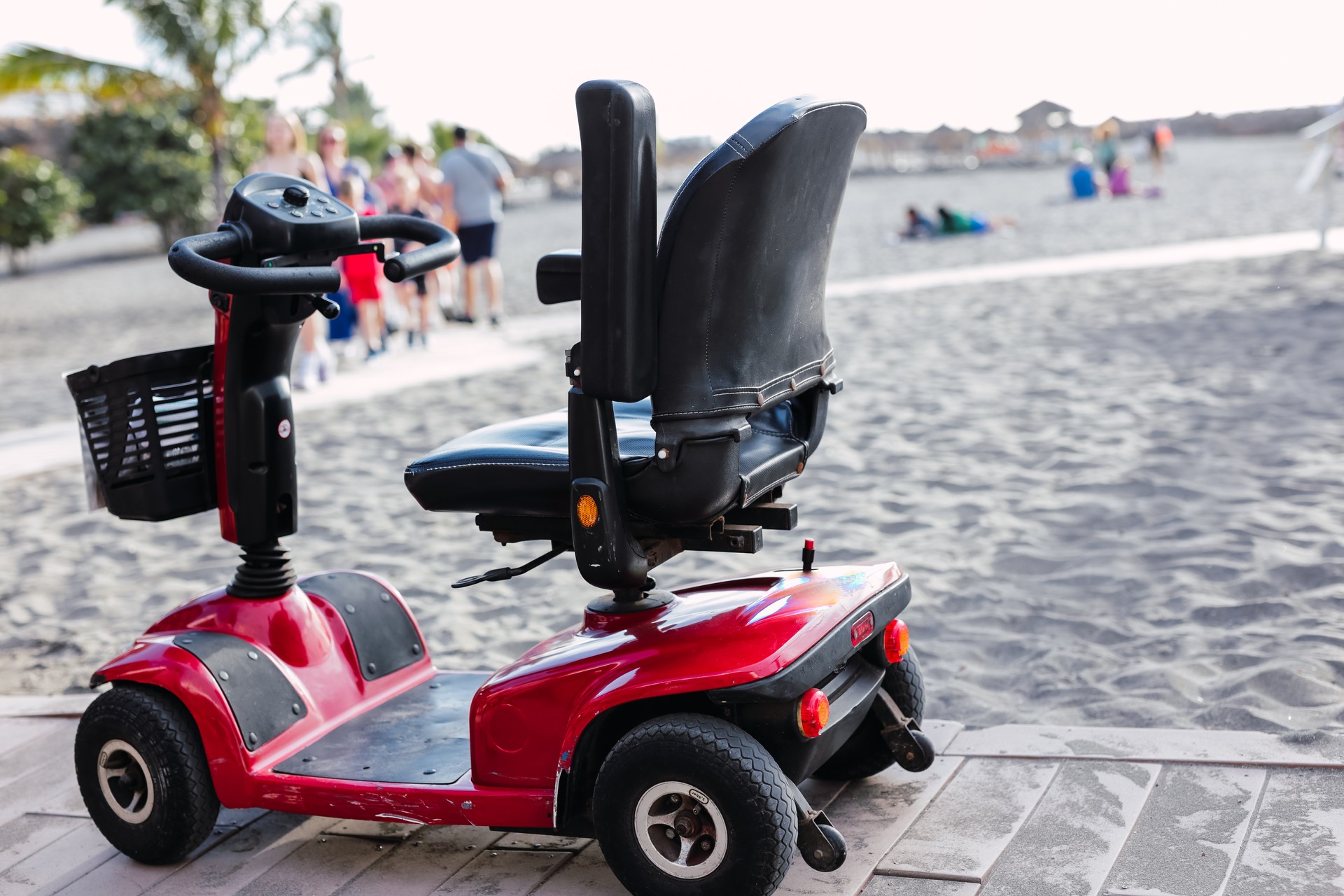 Electric scooter on beach, sustainable mobility concept